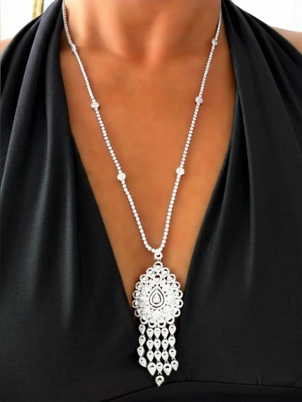 White Gold Plated Made W Swarovski Crystal Women's Necklace Bridal Jewelry